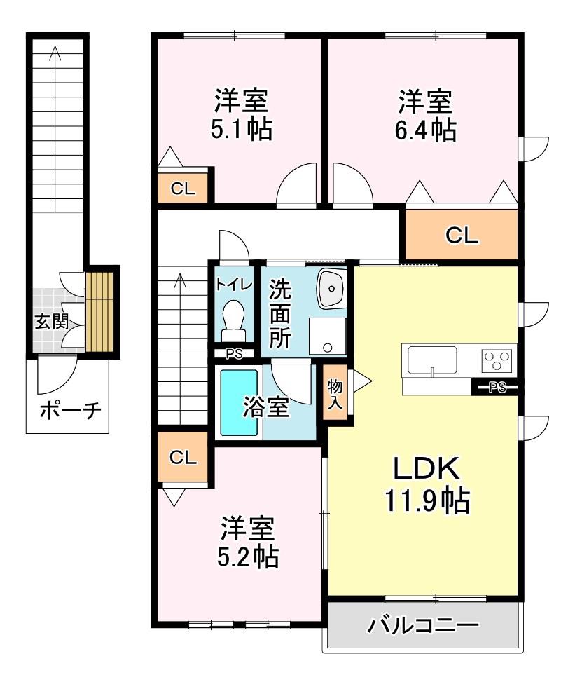 シャーメゾン坪井(3LDK/2階)の間取り写真