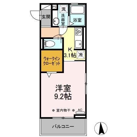 サンテラス与八杁(1K/3階)の間取り写真