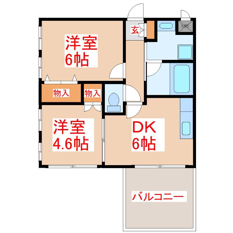 コンフォートヒル III(2DK/1階)の間取り写真