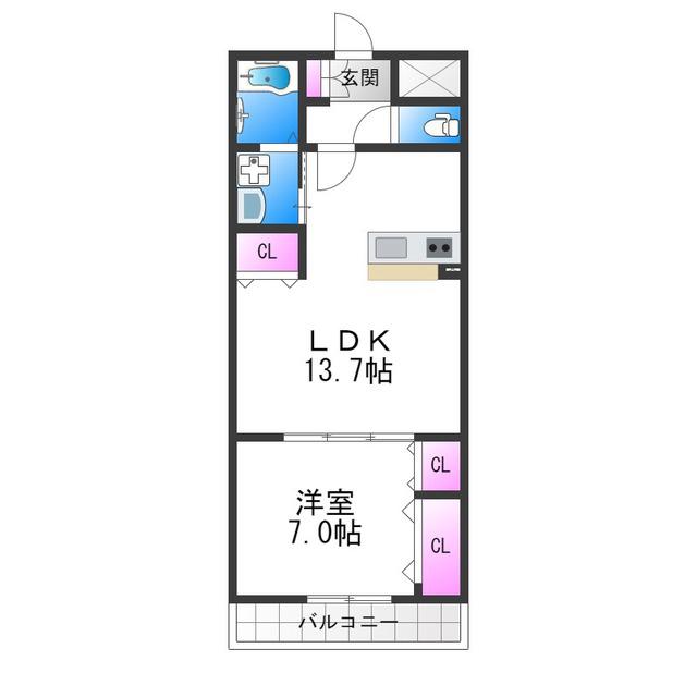 カサノストルム流町2NEW HOPE(1LDK/1階)の間取り写真