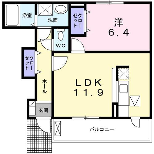 サニー・レジデンスF(1LDK/1階)の間取り写真