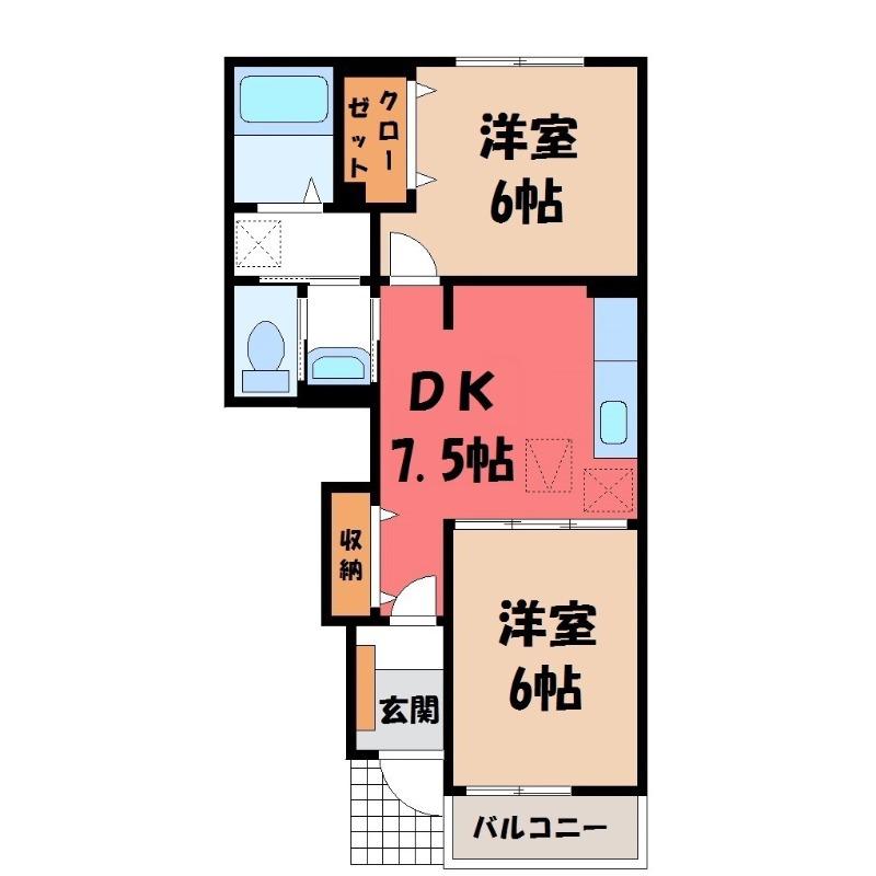 サファイアB(2DK/1階)の間取り写真