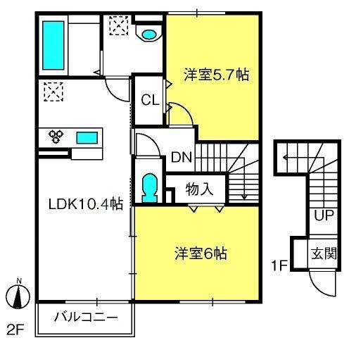 グランデI(2LDK/2階)の間取り写真