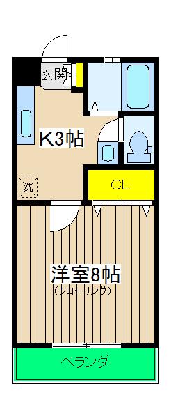 サンブレス(1K/2階)の間取り写真