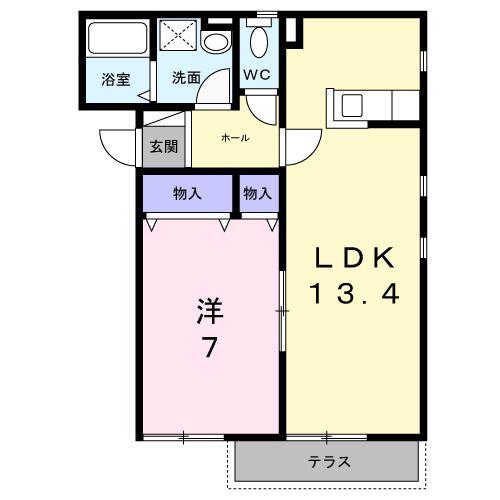 カレッタホール(1LDK/1階)の間取り写真
