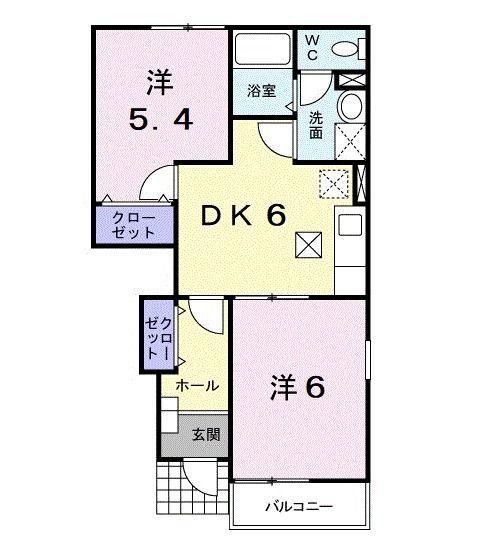 エクセルハイツ上宿 C棟(2DK/1階)の間取り写真
