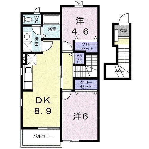ピュアリティ-I 三番館(2DK/2階)の間取り写真