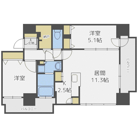 F中の島(2LDK/6階)の間取り写真