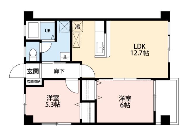 高須ビル(2LDK/2階)の間取り写真
