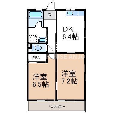 ハイツサンシティ(2DK/1階)の間取り写真