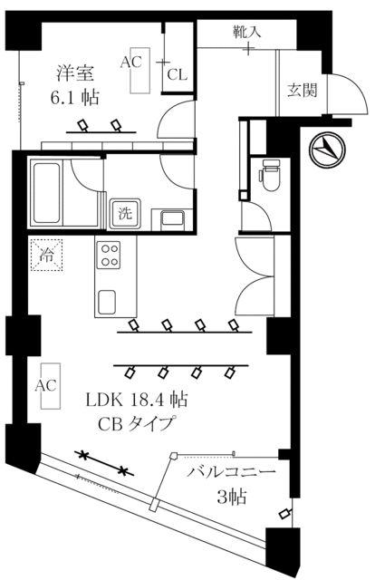 オレア日本橋浜町(1LDK/3階)の間取り写真