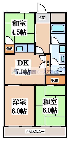 西岩崎コーポ(3DK/2階)の間取り写真