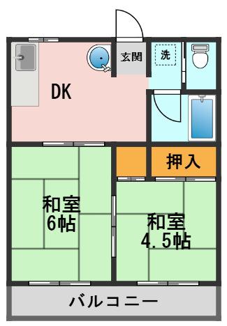 東井堀ガーデンハイツ(2DK/2階)の間取り写真