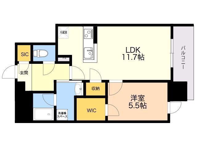 RJRプレシア天神サウス(1LDK/6階)の間取り写真