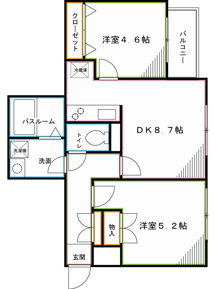 メゾンドゥ住田(2DK/2階)の間取り写真