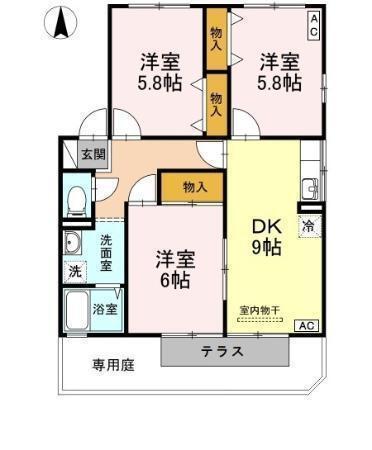 アーバンライフ塩屋台(3DK/1階)の間取り写真