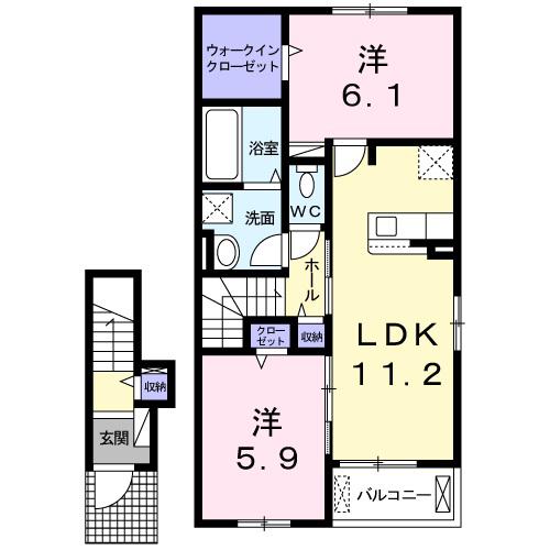 Yフォレスト八日市II-B(2LDK/2階)の間取り写真