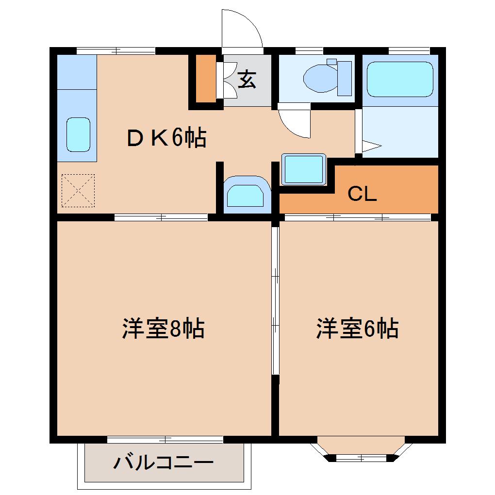 ラルジュA(2DK/2階)の間取り写真