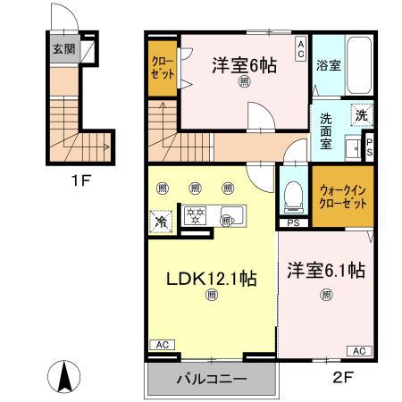 フィオーレガーデン阿南(2LDK/2階)の間取り写真