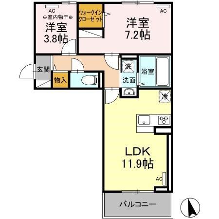 BLISS長尾 壱番館(2LDK/3階)の間取り写真