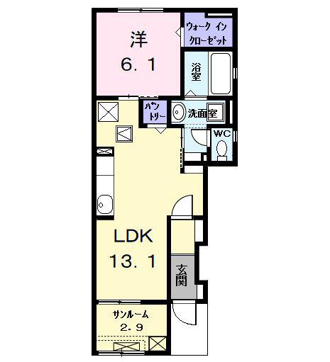 カーサみやびX(1LDK/1階)の間取り写真