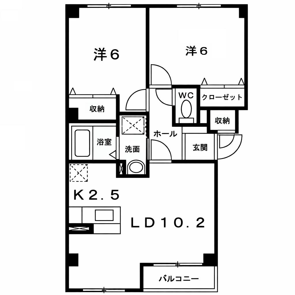 旭川市永山3条11丁目2LDKアパート2階(2LDK/2階)の間取り写真