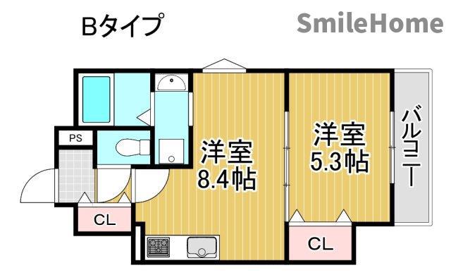 クリエオーレ山王(1LDK/2階)の間取り写真