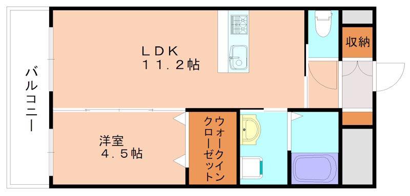 SK福津(1LDK/8階)の間取り写真