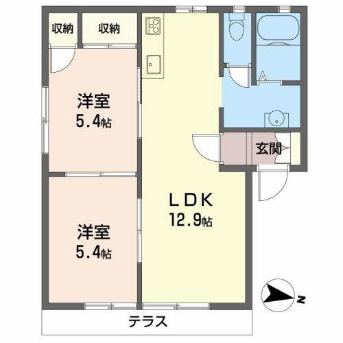 フレグランスCANADA B棟(2LDK/2階)の間取り写真