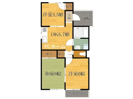 コーポライティ(3DK/1階)の間取り写真