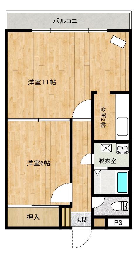 ベリスタ宝来(1LDK/3階)の間取り写真