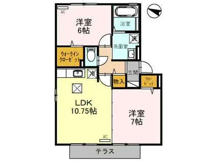 ルピナス・田上(2LDK/1階)の間取り写真