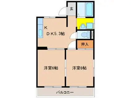 ゆとり220(2DK/2階)の間取り写真