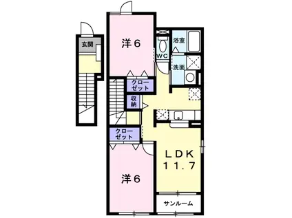 ベルフラン(2LDK/2階)の間取り写真