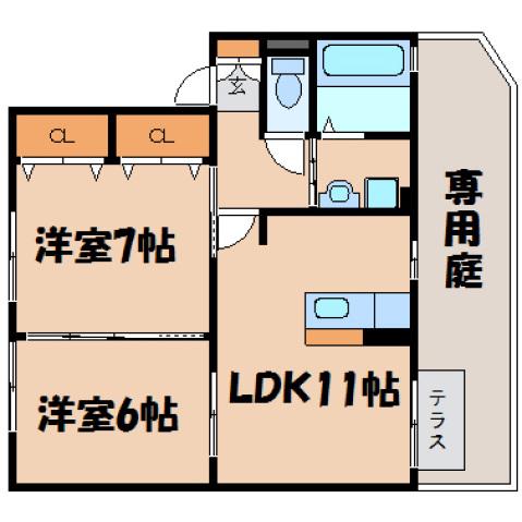 フォンテーヌ(2LDK/1階)の間取り写真