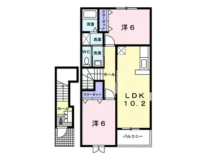 イースト・ヴィオラ・カーサI(2LDK/2階)の間取り写真