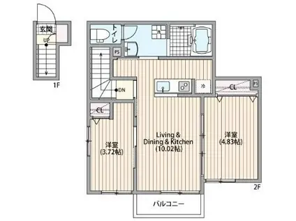 ミハス東新宿II(2LDK/2階)の間取り写真