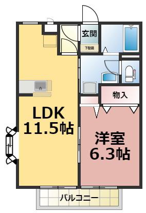 コンフォート毛呂山(1LDK/2階)の間取り写真