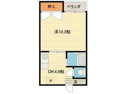イエローハウス(1DK/1階)の間取り写真