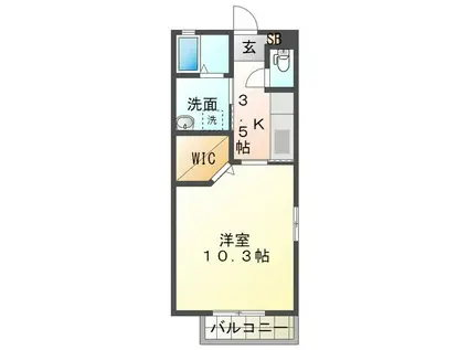 キャトル・セゾン西条A(1K/1階)の間取り写真