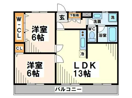 パレス・スメール B棟(2LDK/1階)の間取り写真