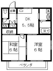 ソングスラッシュハウス A棟(2DK/2階)の間取り写真