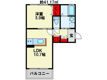 クラヴィエ三萩野F棟(1LDK/2階)の間取り写真