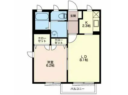 サニーウェルI(1LDK/1階)の間取り写真