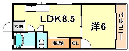 西灘マンション(1LDK/3階)の間取り写真