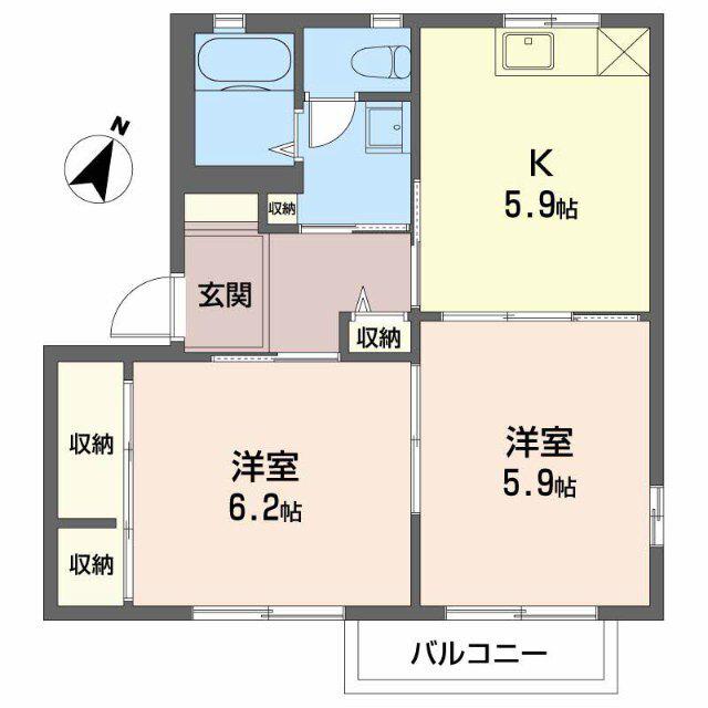 ディアスメロディB棟(2K/2階)の間取り写真