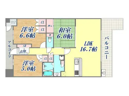 住吉山手コモンズC棟(3LDK/4階)の間取り写真