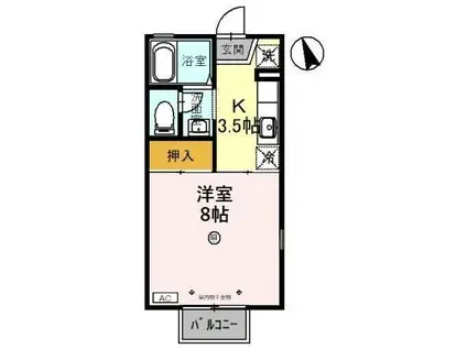 ルミナス若狭2棟(1K/1階)の間取り写真