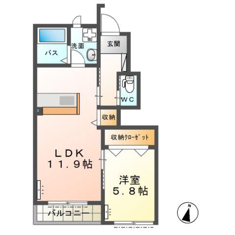 メゾン ハピネス(1LDK/1階)の間取り写真