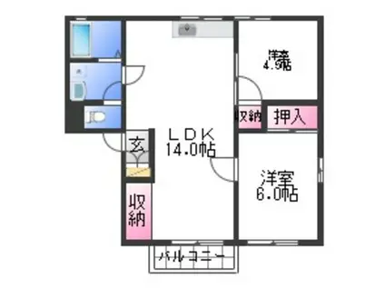 セジュールのざきA棟(2LDK/2階)の間取り写真